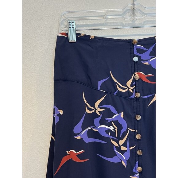 Anthropologie Maeve Women’s Midi Skirt Size 4 Merida Birds Graphic Flounced Blue - Picture 12 of 16